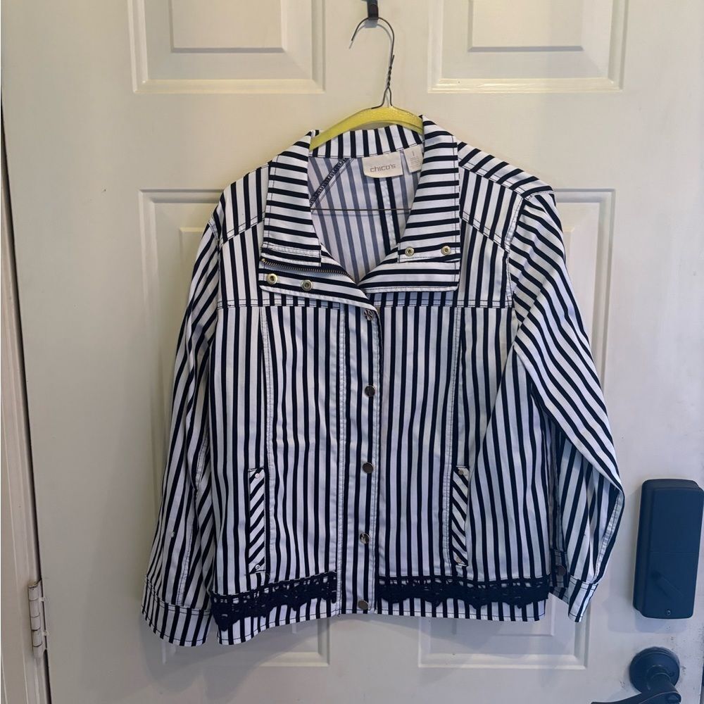 Chico's Navy and White Striped Blazer Jacket - Picture 5 of 5